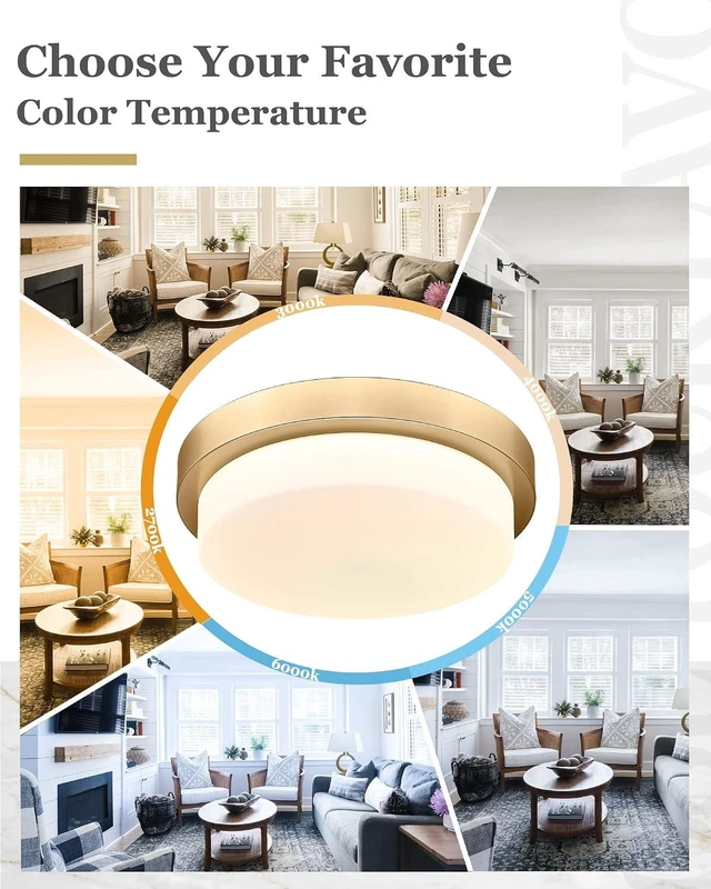 Alt view image 6 of 7 - 13" Gold LED Flush Mount Ceiling Light, 24W, 5CCT