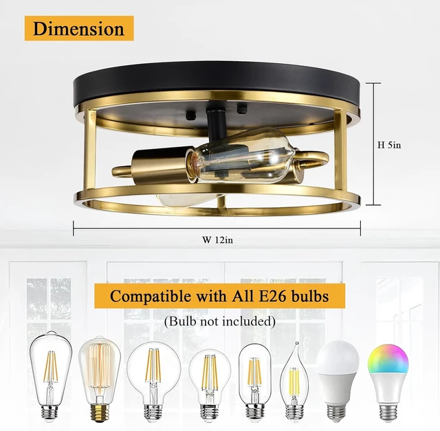 Alt view image 3 of 7 - Treekee 12" Ceiling Light Fixtures, Flush Mount Lighting Round, Gold Metal Finish, Vintage Retro and Modern Industrial Charm Ceiling Lamp for Bedroom Hallway Foyer Entryway