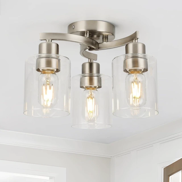 Main image of WILON Semi Flush Mount Ceiling Light Fixture, 3-Light Brushed Nickel Kitchen Light Fixture with Clear Glass Shade, Modern Ceiling Light for Kitchen Hallway Entry Way Bedroom Foyer