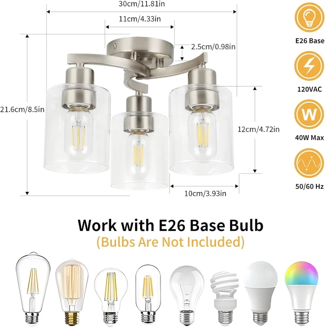 Alt view image 3 of 7 - WILON Semi Flush Mount Ceiling Light Fixture, 3-Light Brushed Nickel Kitchen Light Fixture with Clear Glass Shade, Modern Ceiling Light for Kitchen Hallway Entry Way Bedroom Foyer