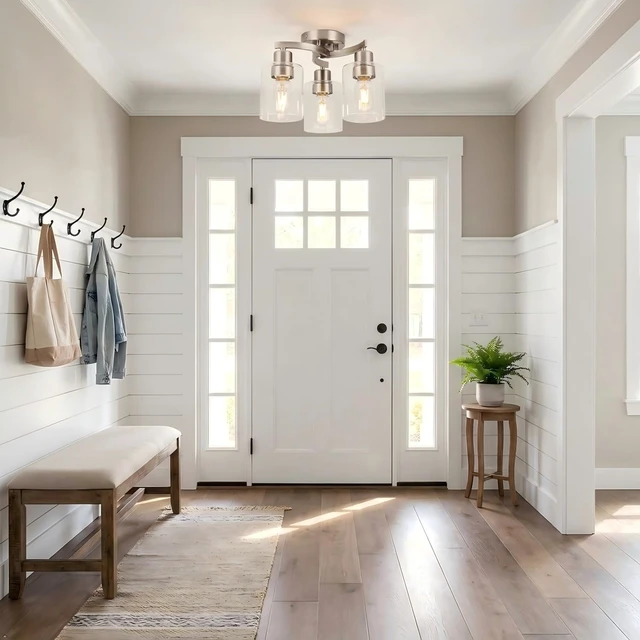 Alt view image 6 of 7 - WILON Semi Flush Mount Ceiling Light Fixture, 3-Light Brushed Nickel Kitchen Light Fixture with Clear Glass Shade, Modern Ceiling Light for Kitchen Hallway Entry Way Bedroom Foyer