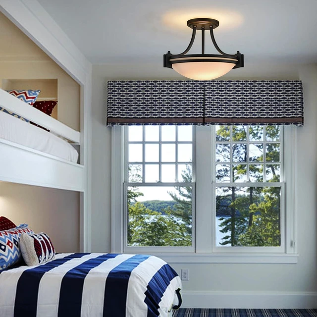 Alt view image 2 of 7 - Modern Black Semi Flush Mount Ceiling Light with Milk Glass 12"