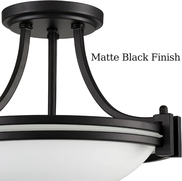 Alt view image 5 of 7 - Modern Black Semi Flush Mount Ceiling Light with Milk Glass 12"