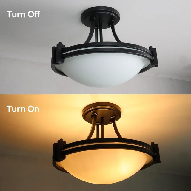 Alt view image 7 of 7 - Modern Black Semi Flush Mount Ceiling Light with Milk Glass 12"