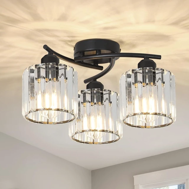 Main image of Crystal Semi Flush Mount Ceiling Light,3-Light Black Close to Ceiling Light Fixtures,Kitchen Light Fixture with Clear Crystal Shades,Hallway Light Fixtures for Kitchen Entryway Bedroom Bathroom