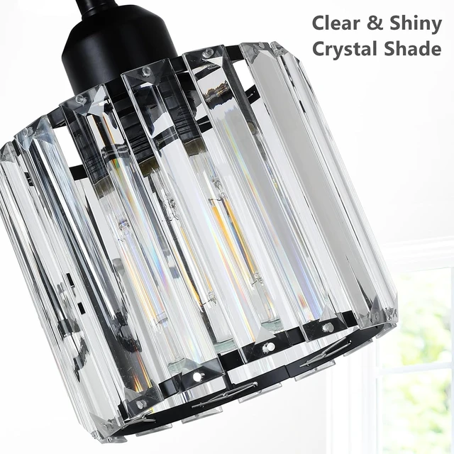 Alt view image 3 of 7 - Crystal Semi Flush Mount Ceiling Light,3-Light Black Close to Ceiling Light Fixtures,Kitchen Light Fixture with Clear Crystal Shades,Hallway Light Fixtures for Kitchen Entryway Bedroom Bathroom