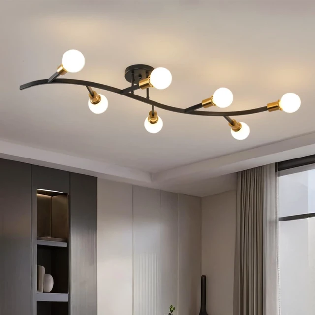 Main image of Black and Gold Modern Sputnik Semi Flush Mount Ceiling Light Fixture 7-Lights,Mid Centur Minimalist sputnik Chandelier for Living Room,Dining Room,Bedroom,Kitchen,Hallway(Bulbs Not Included)
