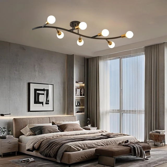 Alt view image 2 of 7 - Black and Gold Modern Sputnik Semi Flush Mount Ceiling Light Fixture 7-Lights,Mid Centur Minimalist sputnik Chandelier for Living Room,Dining Room,Bedroom,Kitchen,Hallway(Bulbs Not Included)