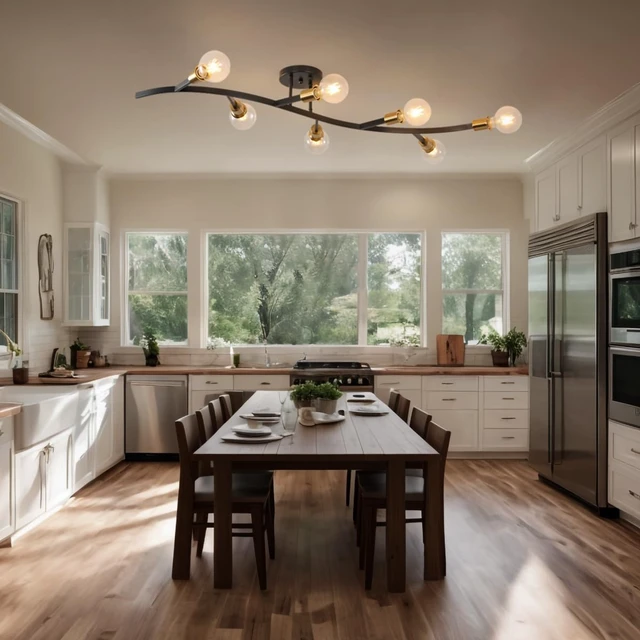 Alt view image 5 of 7 - Black and Gold Modern Sputnik Semi Flush Mount Ceiling Light Fixture 7-Lights,Mid Centur Minimalist sputnik Chandelier for Living Room,Dining Room,Bedroom,Kitchen,Hallway(Bulbs Not Included)