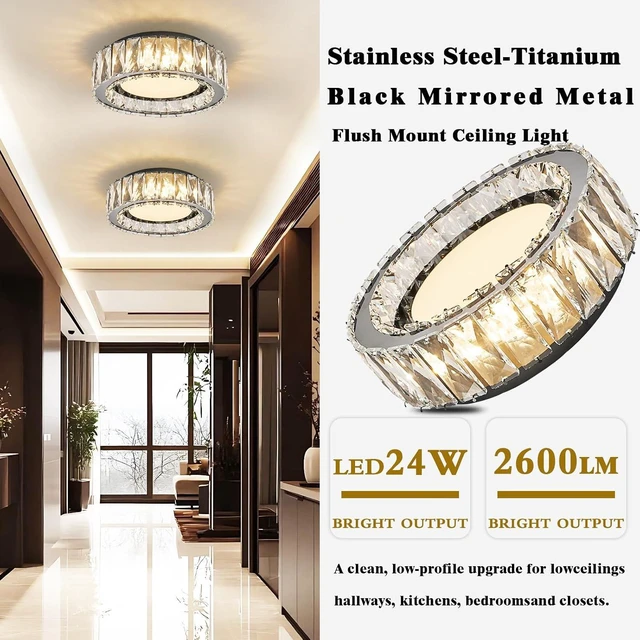 Alt view image 2 of 7 - Dimmable Crystal Flush Mount Ceiling Light,LED 5CCT 2700K-6000K,BK,24W,11