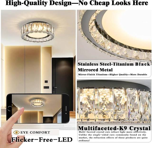 Alt view image 7 of 7 - Dimmable Crystal Flush Mount Ceiling Light,LED 5CCT 2700K-6000K,BK,24W,11