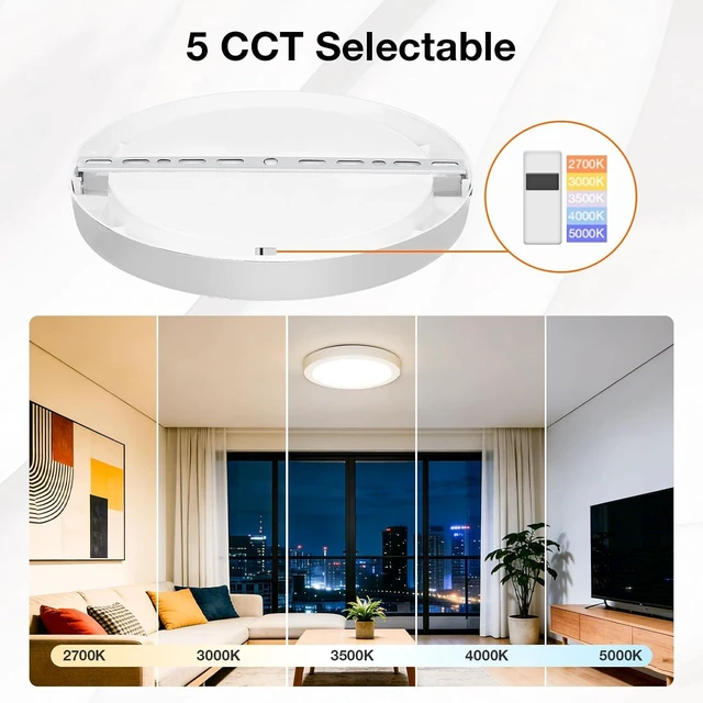 Alt view image 4 of 6 - Sylvania 12" LED Flush Mount Ceiling Light Fixture, 24W, 5 Color Select (2700K - 5000K), 1600 LMS, Hardwired, White, LED Lights for Bedroom Kitchen Hallway Porch - 1 Pack (66462)