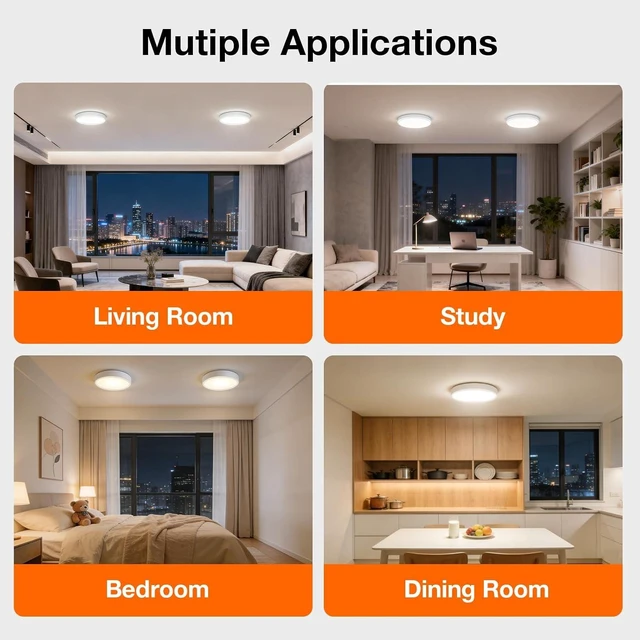 Alt view image 5 of 6 - Sylvania 12" LED Flush Mount Ceiling Light Fixture, 24W, 5 Color Select (2700K - 5000K), 1600 LMS, Hardwired, White, LED Lights for Bedroom Kitchen Hallway Porch - 1 Pack (66462)