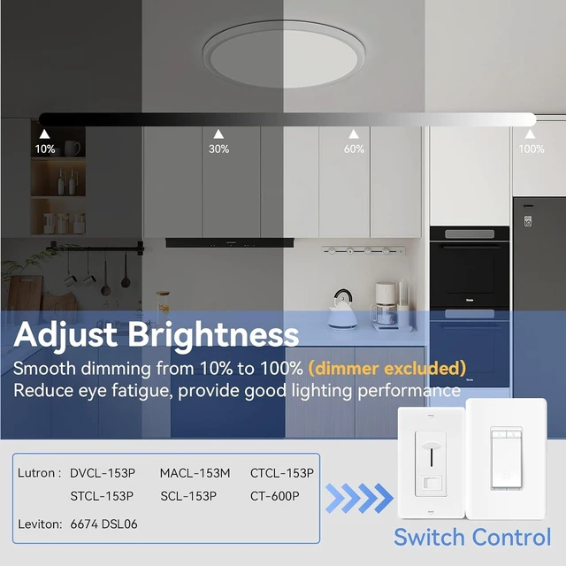 Alt view image 3 of 7 - hunhun 20 Inch Dimmable 50W 5200M LED Flush Mount Ceiling Light Large Ceiling Light Fixture,5 Color Temperature Selectable,Ultra Thin Flat Ceiling Lamp for Kitchen, Bedroom, Living Room(White,1Pack)