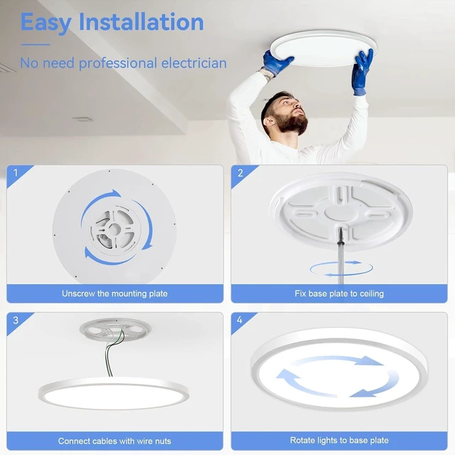 Alt view image 6 of 7 - hunhun 20 Inch Dimmable 50W 5200M LED Flush Mount Ceiling Light Large Ceiling Light Fixture,5 Color Temperature Selectable,Ultra Thin Flat Ceiling Lamp for Kitchen, Bedroom, Living Room(White,1Pack)