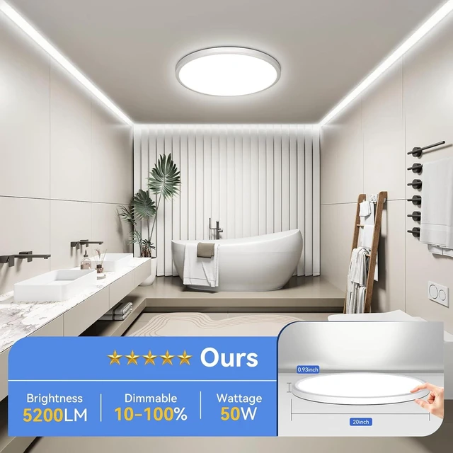 Alt view image 7 of 7 - hunhun 20 Inch Dimmable 50W 5200M LED Flush Mount Ceiling Light Large Ceiling Light Fixture,5 Color Temperature Selectable,Ultra Thin Flat Ceiling Lamp for Kitchen, Bedroom, Living Room(White,1Pack)