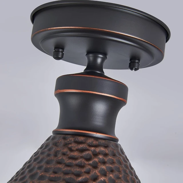 Alt view image 7 of 7 - Tarentlight 9.2" Industrial Semi Flush Mount Ceiling Light,Vintage Hammered Pattern Cast Aluminum Shade,1-Light E26 Classic Lamp,Oil Rubbed Bronze Farmhouse Lighting for Hallway Kitchen Entryway.
