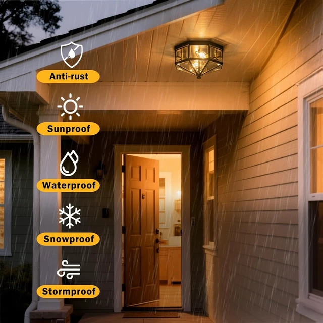 Alt view image 2 of 7 - 10.25 Inch Copper Outdoor Flush Mount Ceiling Light Fixture