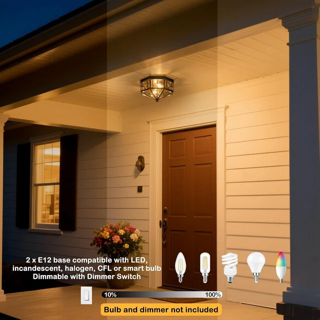 Alt view image 5 of 7 - 10.25 Inch Copper Outdoor Flush Mount Ceiling Light Fixture