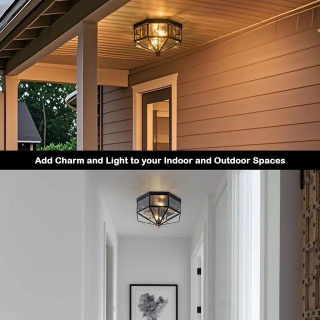 Alt view image 7 of 7 - 10.25 Inch Copper Outdoor Flush Mount Ceiling Light Fixture