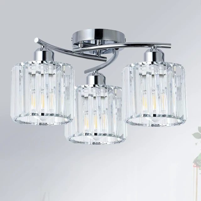 Main image of Crystal Close to Ceiling Light Fixtures,3-Light Chrome Modern Semi Flush Mount Ceiling Light,Kitchen Light Fixture with Clear Crystal Shades,Hallway Lighting Fixture for Entryway Bedroom Bathroom