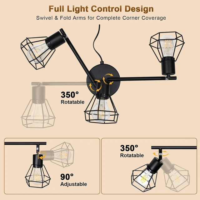 Alt view image 3 of 7 - LTBLIGHT 3-Light Plug in Ceiling Light with 16.4ft Power Cord & Switch