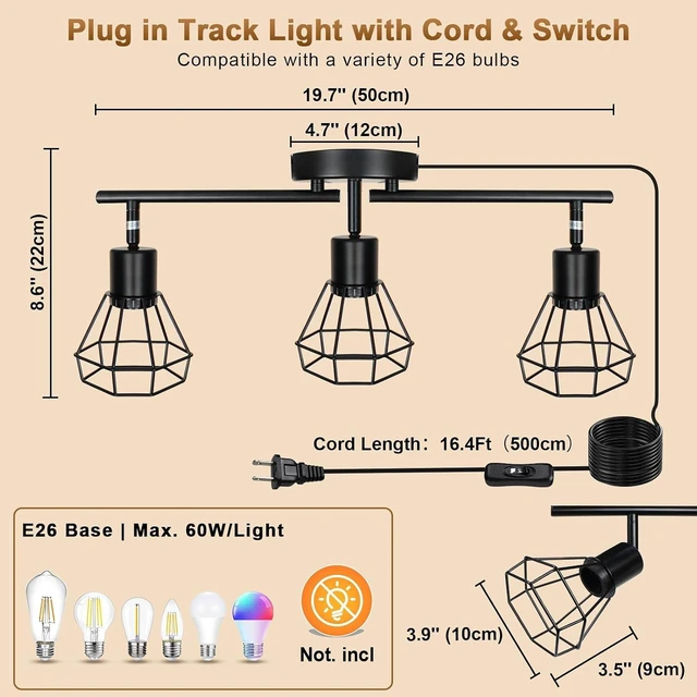 Alt view image 6 of 7 - LTBLIGHT 3-Light Plug in Ceiling Light with 16.4ft Power Cord & Switch