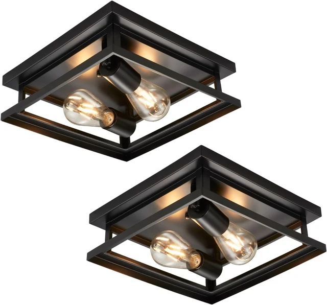 Main image of Hamilyeah Farmhouse Flush Mount Ceiling Light Fixture Set of 2, Kitchen Light Fixture Ceiling Mount, Hallway Ceiling Light Black, Simple Close to Ceiling Light Outdoor for Porch, Patio
