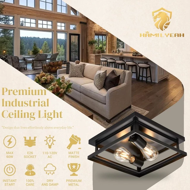 Alt view image 2 of 7 - Hamilyeah Farmhouse Flush Mount Ceiling Light Fixture Set of 2, Kitchen Light Fixture Ceiling Mount, Hallway Ceiling Light Black, Simple Close to Ceiling Light Outdoor for Porch, Patio