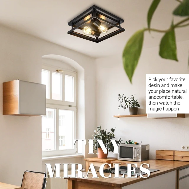 Alt view image 6 of 7 - Hamilyeah Farmhouse Flush Mount Ceiling Light Fixture Set of 2, Kitchen Light Fixture Ceiling Mount, Hallway Ceiling Light Black, Simple Close to Ceiling Light Outdoor for Porch, Patio
