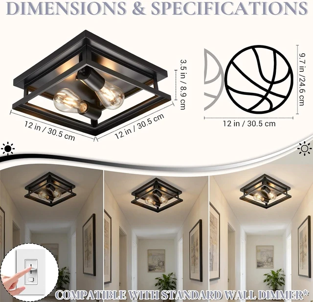 Alt view image 3 of 7 - Hamilyeah Farmhouse Flush Mount Ceiling Light Fixture Set of 2, Kitchen Light Fixture Ceiling Mount, Hallway Ceiling Light Black, Simple Close to Ceiling Light Outdoor for Porch, Patio