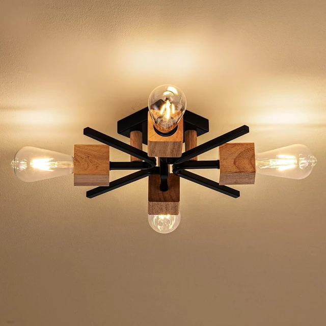 Main image of Sputnik Ceiling Light, Black Wood Farmhouse Flush Mount for Kitchen