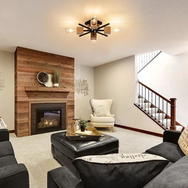 Alt view image 2 of 7 - Sputnik Ceiling Light, Black Wood Farmhouse Flush Mount for Kitchen