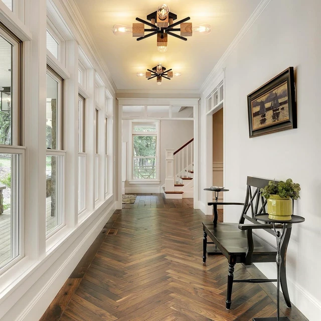 Alt view image 6 of 7 - Sputnik Ceiling Light, Black Wood Farmhouse Flush Mount for Kitchen