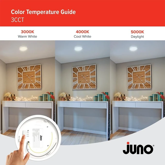 Alt view image 5 of 6 - Juno Slim Basics 6 Inch LED Ceiling Light, Low Profile Surface Mount Downlight for Shower or Closet Lighting, 3000K/4000K/5000K Selectable White Light, Edged Trim, Wet Rated, Matte White