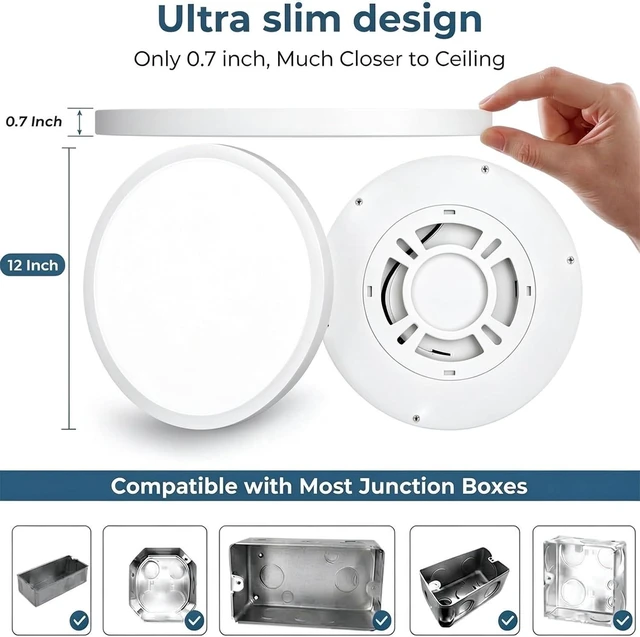 Alt view image 2 of 7 - 12 Inch White LED Flush Mount Ceiling Light Fixture (6 Pack)