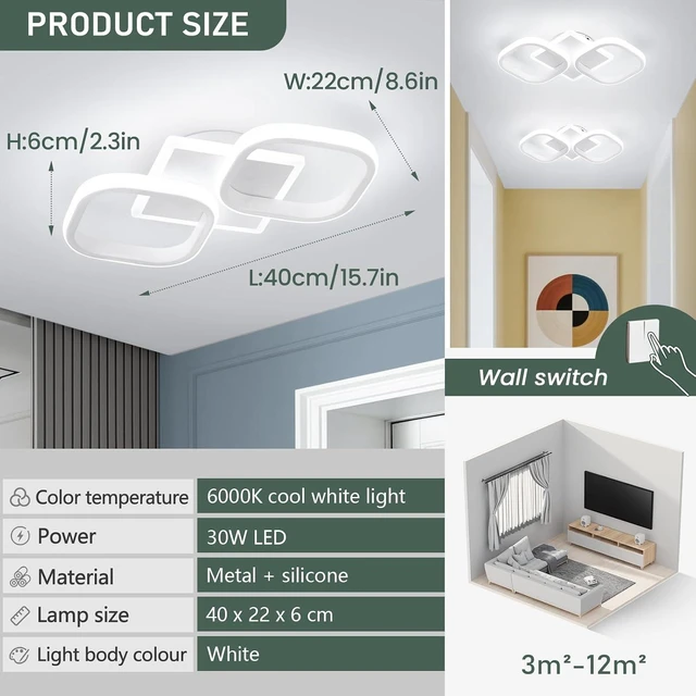 Alt view image 2 of 7 - ElDISUNY Modern Ceiling Lights LED 30w White Elegant Square Lamp LED Ceiling Lights Fixture for Indoor Home Hallway Office Kitchen Living Room Bedroom Dining Room -30w Cool White Light 6000K