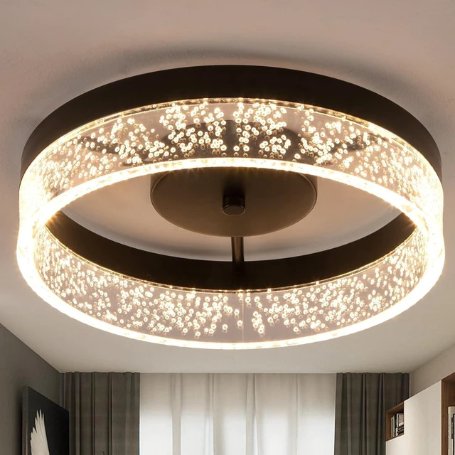 Main image of Jaycomey Modern LED Ceiling Light Fixture, 11.65" Black Flush Mount Kitchen Lighting with Clear Seeded Acrylic Lampshade,Round Ceiling Lamp Lights for Dining Room Foyer Hallway, 3000K Warm White