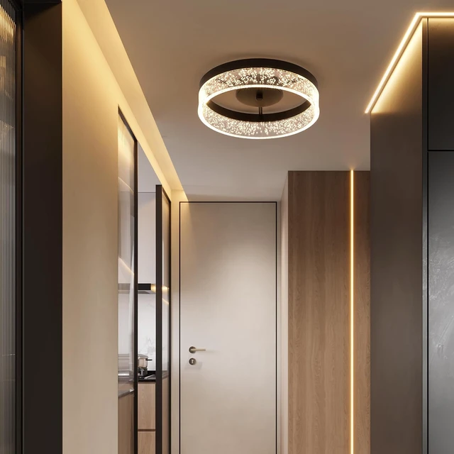 Alt view image 5 of 7 - Jaycomey Modern LED Ceiling Light Fixture, 11.65" Black Flush Mount Kitchen Lighting with Clear Seeded Acrylic Lampshade,Round Ceiling Lamp Lights for Dining Room Foyer Hallway, 3000K Warm White