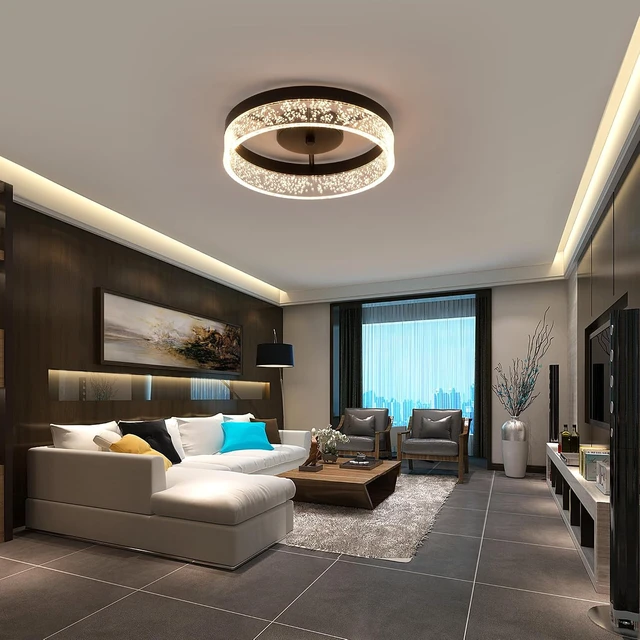 Alt view image 7 of 7 - Jaycomey Modern LED Ceiling Light Fixture, 11.65" Black Flush Mount Kitchen Lighting with Clear Seeded Acrylic Lampshade,Round Ceiling Lamp Lights for Dining Room Foyer Hallway, 3000K Warm White