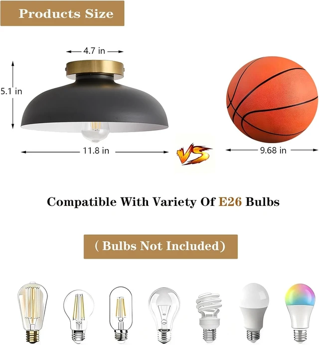 Alt view image 2 of 7 - Modern Industrial Black and Gold Ceiling Light Fixture 11.8 Inch