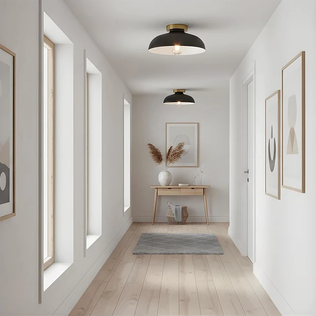 Alt view image 3 of 7 - Modern Industrial Black and Gold Ceiling Light Fixture 11.8 Inch