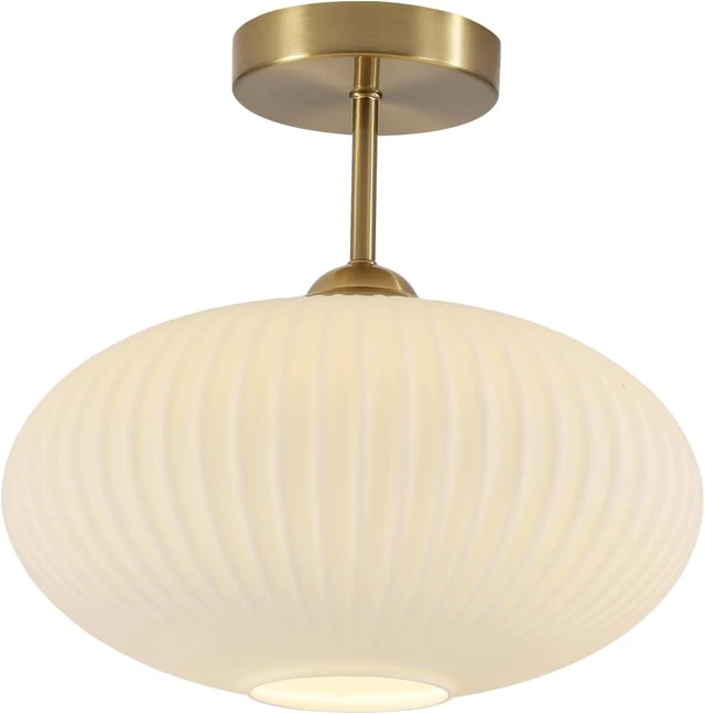 Main image of BOKT Vintage Ceiling Light Fixture 9.8" Lantern Shape Milk White Glass Ceiling Light Mid Century Modern Ceiling Pendant Light for Bedroom, Dining Table, Stairway