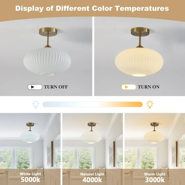 Alt view image 3 of 7 - BOKT Vintage Ceiling Light Fixture 9.8" Lantern Shape Milk White Glass Ceiling Light Mid Century Modern Ceiling Pendant Light for Bedroom, Dining Table, Stairway