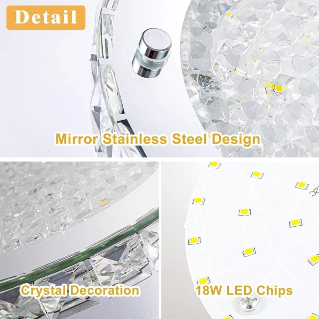 Alt view image 5 of 7 - Modern Crystal Flush Mount Ceiling Light LED Kitchen Ceiling Lamp 18W