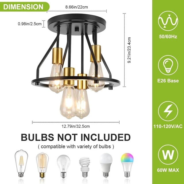 Alt view image 2 of 7 - WILON 4 Light Semi Flush Mount Ceiling Light Fixture Black Gold