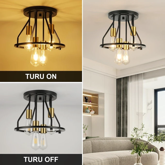 Alt view image 6 of 7 - WILON 4 Light Semi Flush Mount Ceiling Light Fixture Black Gold