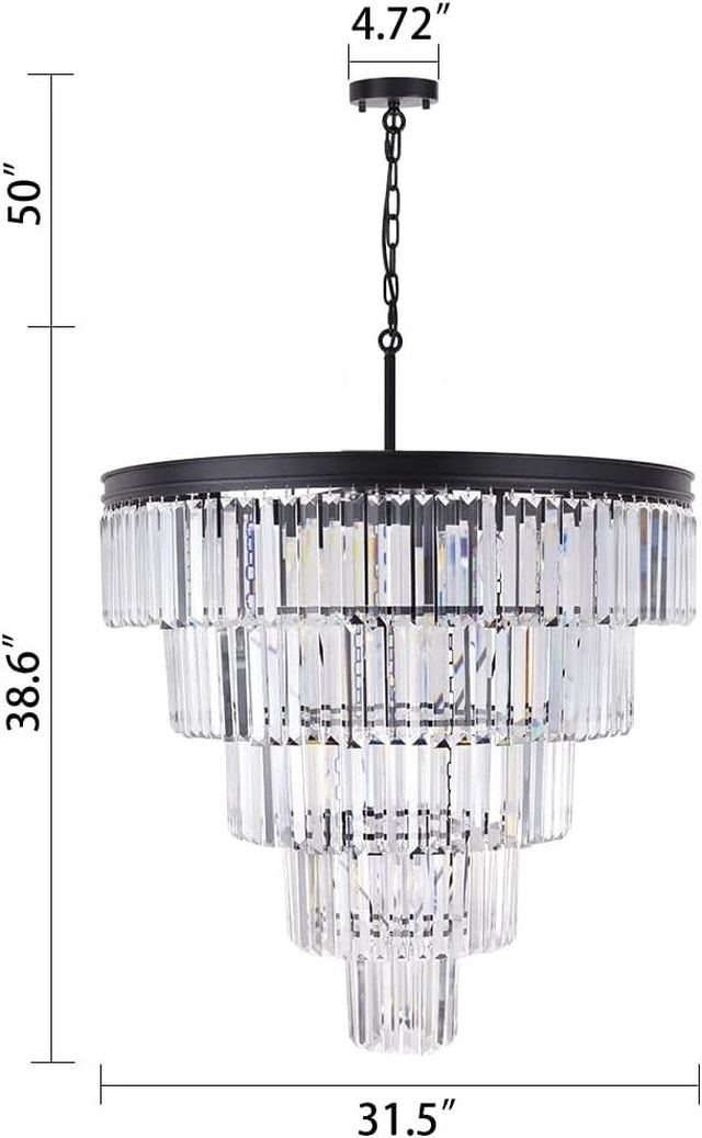 Alt view image 3 of 7 - TOCHIC 10 Light Large Crystal Chandelier 31.5 inch, 5-Tier Contemporary Modern Black Crystal Chandeliers, Raindrop K9 Round Ceiling Light for Bathroom,Staircase, Entryway, Dining Room, Foyer, Kitchen