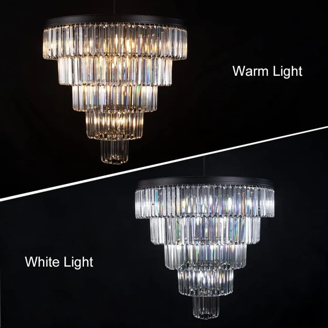 Alt view image 4 of 7 - TOCHIC 10 Light Large Crystal Chandelier 31.5 inch, 5-Tier Contemporary Modern Black Crystal Chandeliers, Raindrop K9 Round Ceiling Light for Bathroom,Staircase, Entryway, Dining Room, Foyer, Kitchen
