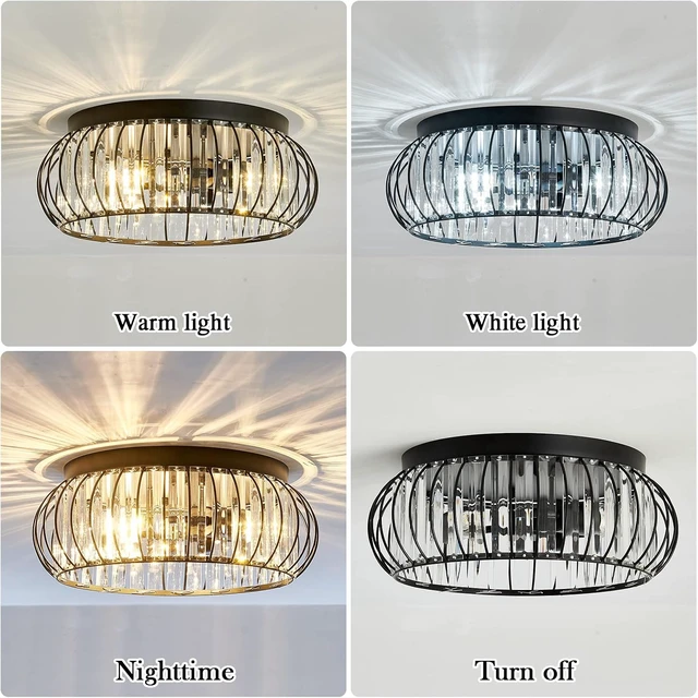 Alt view image 4 of 7 - YYJLX 3 Light Flush Mount Ceiling Light Fixtures Modern Crystal Chandelier Black E26 Indoor Lighting for Hallway Bedroom Bathroom Foyer Living Room Dining Room Kitchen.